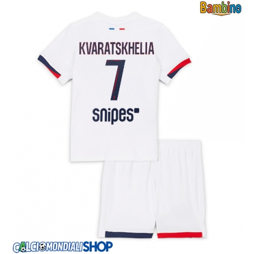 Maglie da calcio Paris Saint-Germain Khvicha Kvaratskhelia #7 Seconda Maglia Bambino 2025-26 Manica Corta + Pantaloni corti)